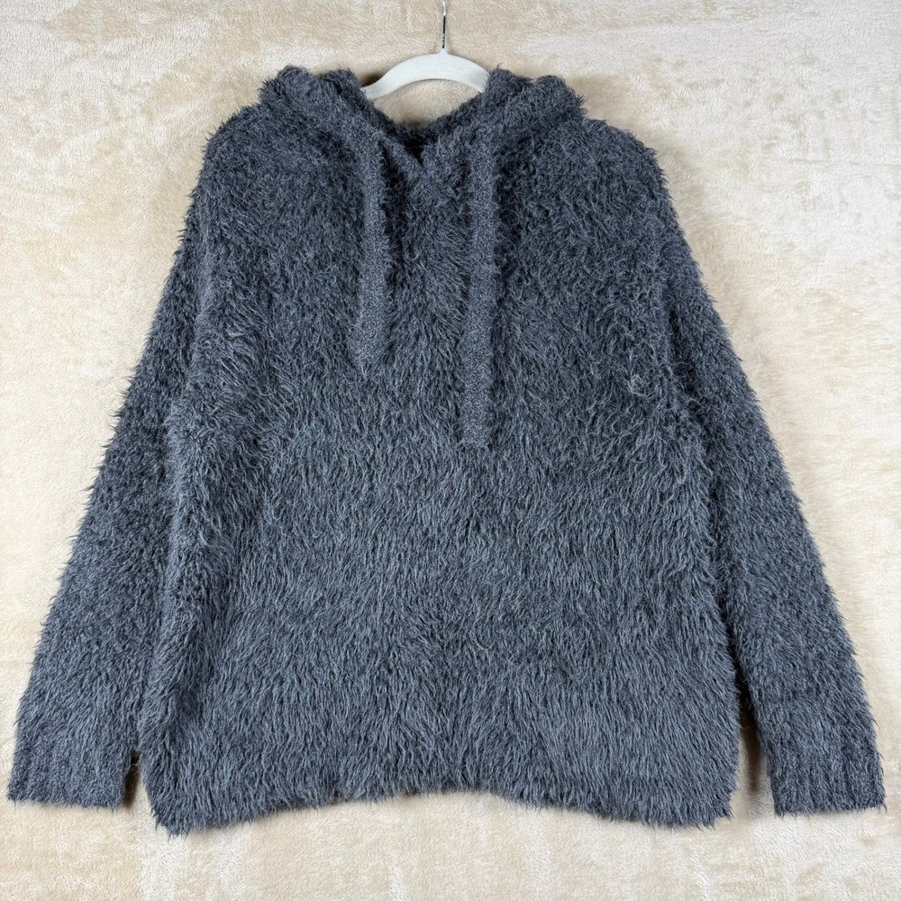 James‎ Perse Alpace Wool Blend Size 2 (M) Fuzzy Knit Hoodie Gray Cozy Luxury